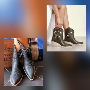 Black Western Star Ankle Boots — Women Sz 8